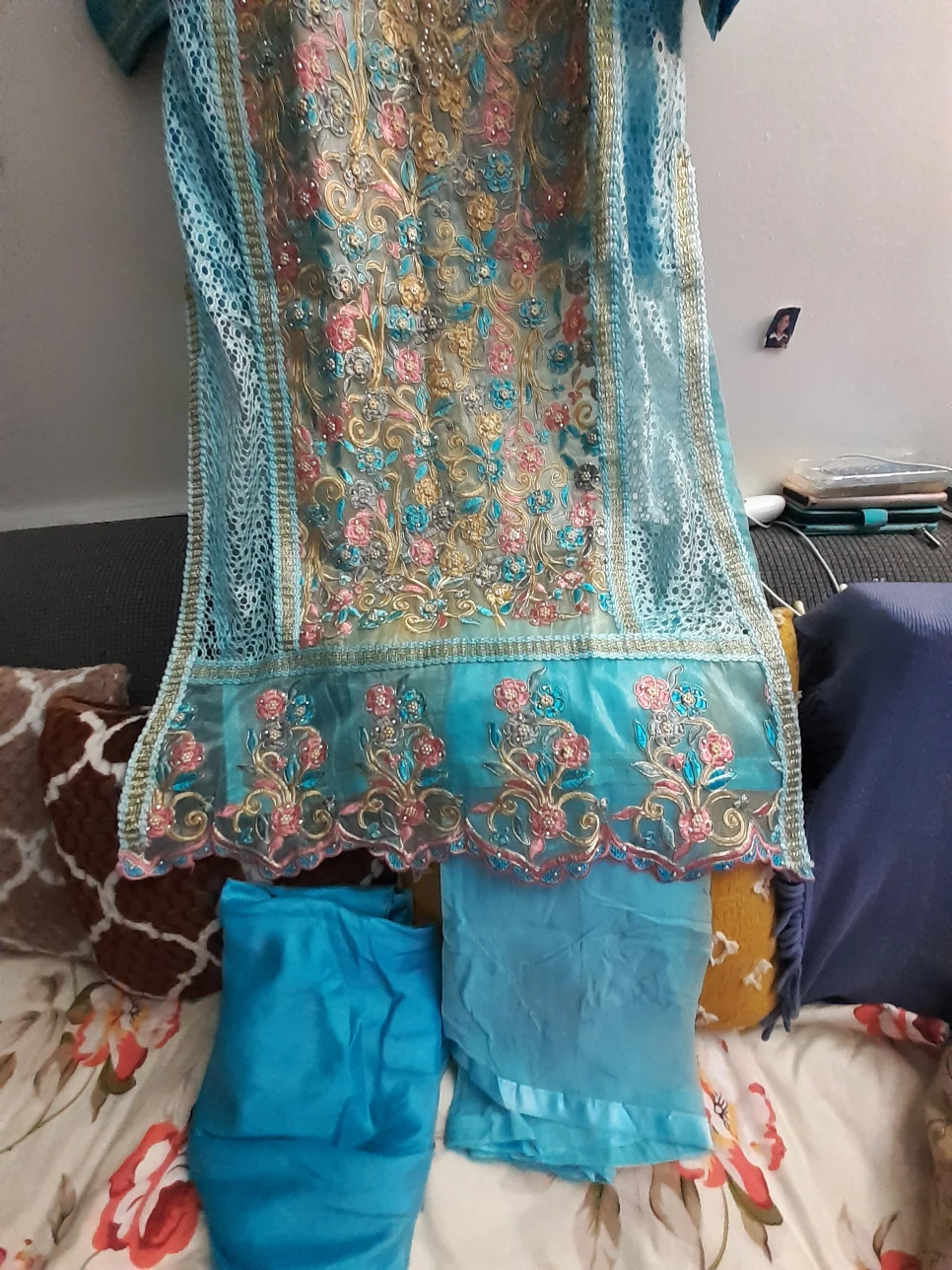 Embroidered Salwar Kameez - Turquoise - photo 4