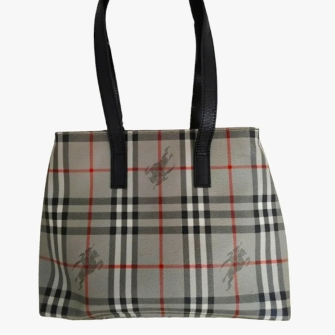 Burberrys Grey Multi Canvas Leather Bag thumbnail