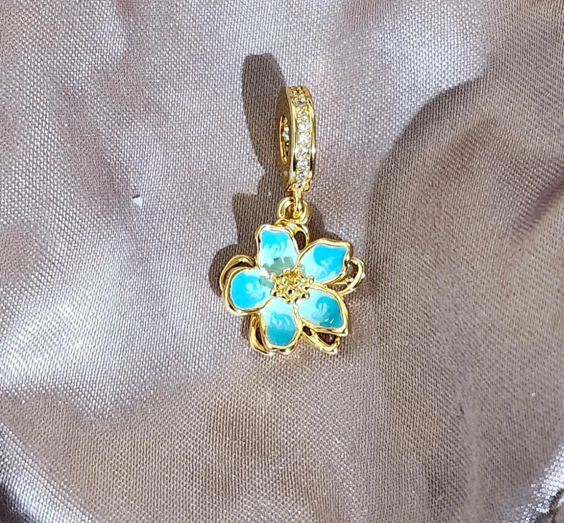 Flower Charm - Turquoise & Gold