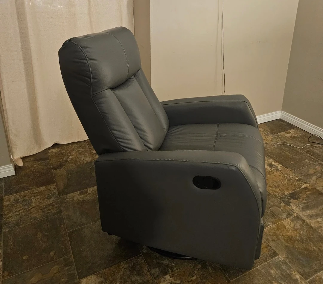 Grey Leather Swivel Recliner/ Glider Chair - photo 4