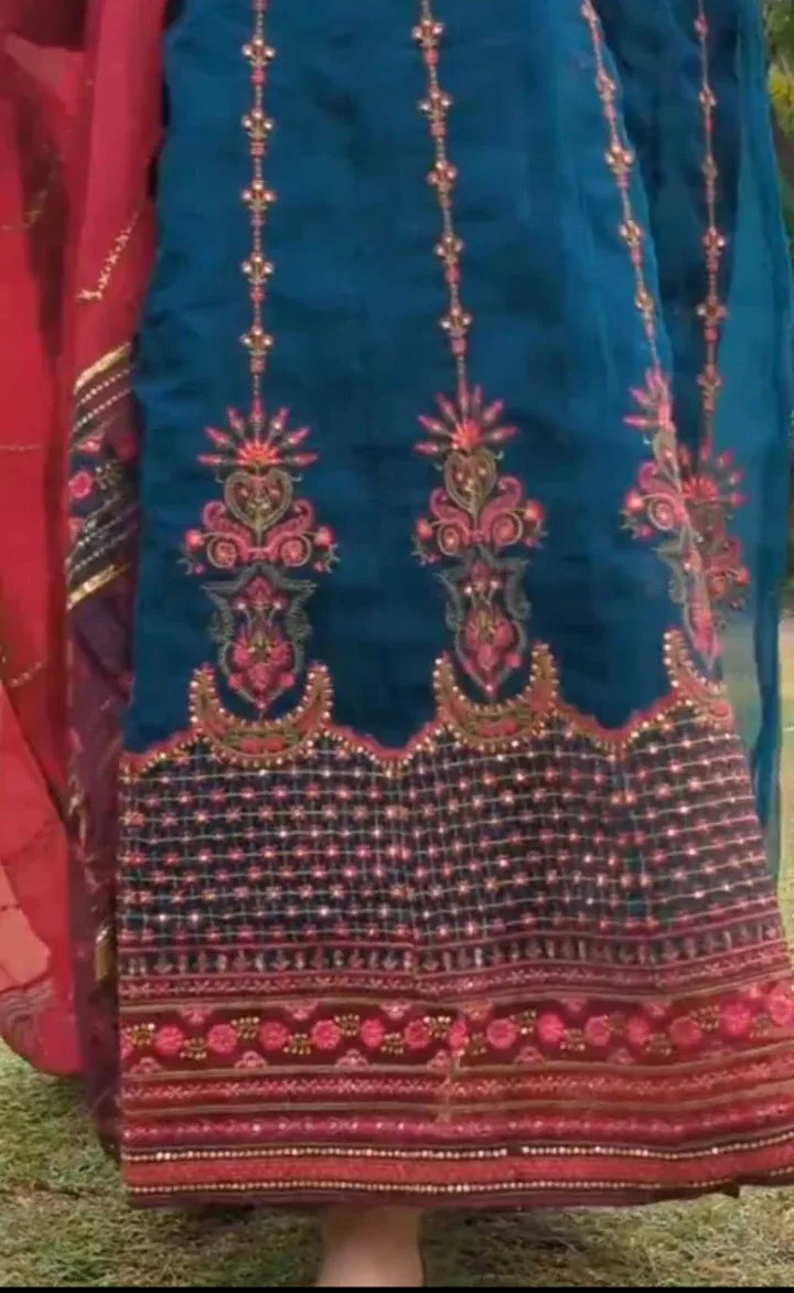 Teal & Red Embroidered Anarkali Dress image indicator(3)