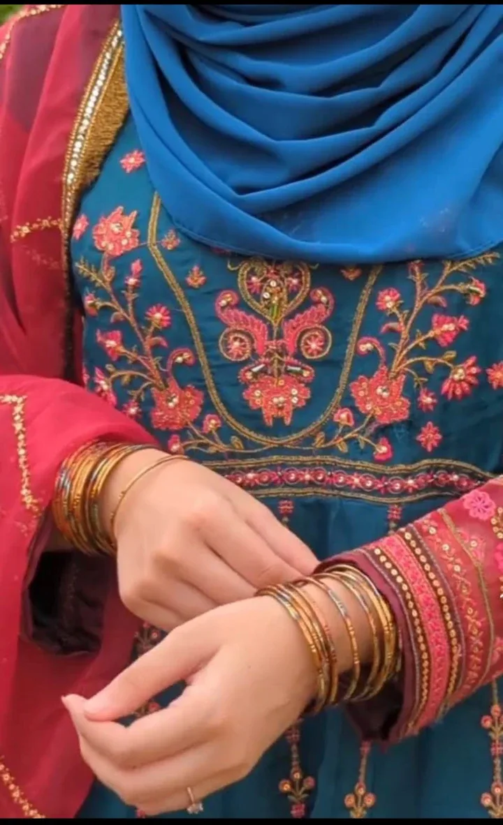 Teal & Red Embroidered Anarkali Dress image indicator(4)