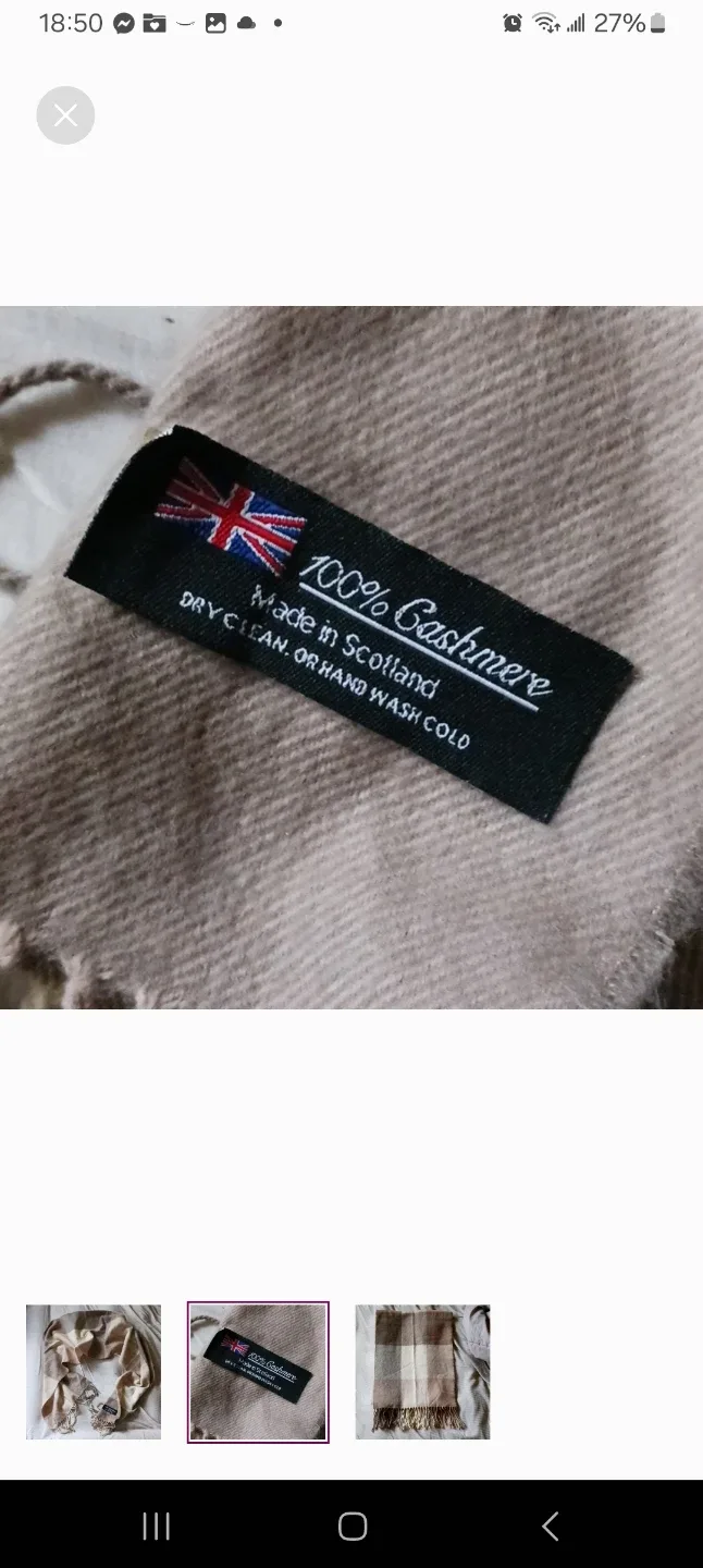 Vintage 100% Cashmere Scarf Made in Scotland image indicator(2)