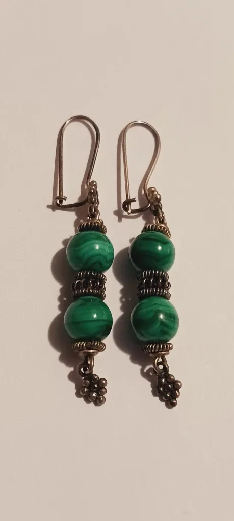 Sterling Silver 925 Malachite Dangle Earrings