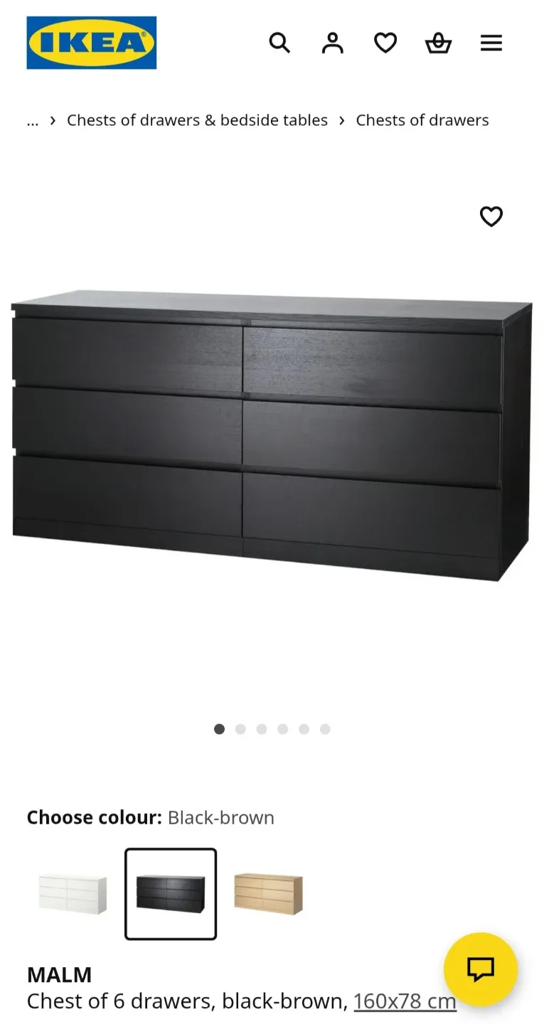 IKEA Malm 6-Drawer Chest - Black-Brown