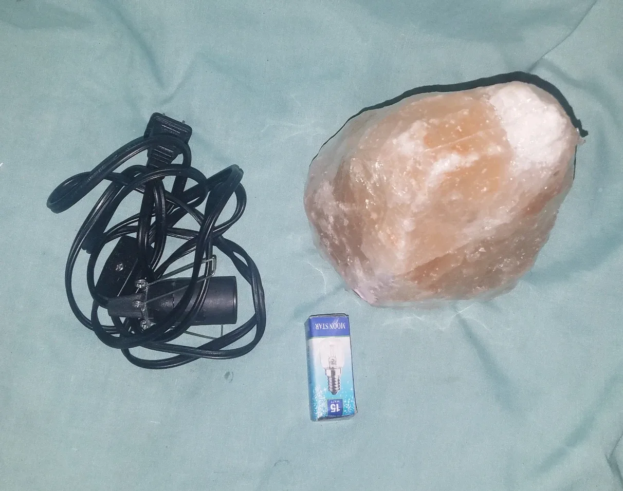 Himalayan Pink Salt Lamp Plain Wood Base w Cord and Bulb image indicator(5)