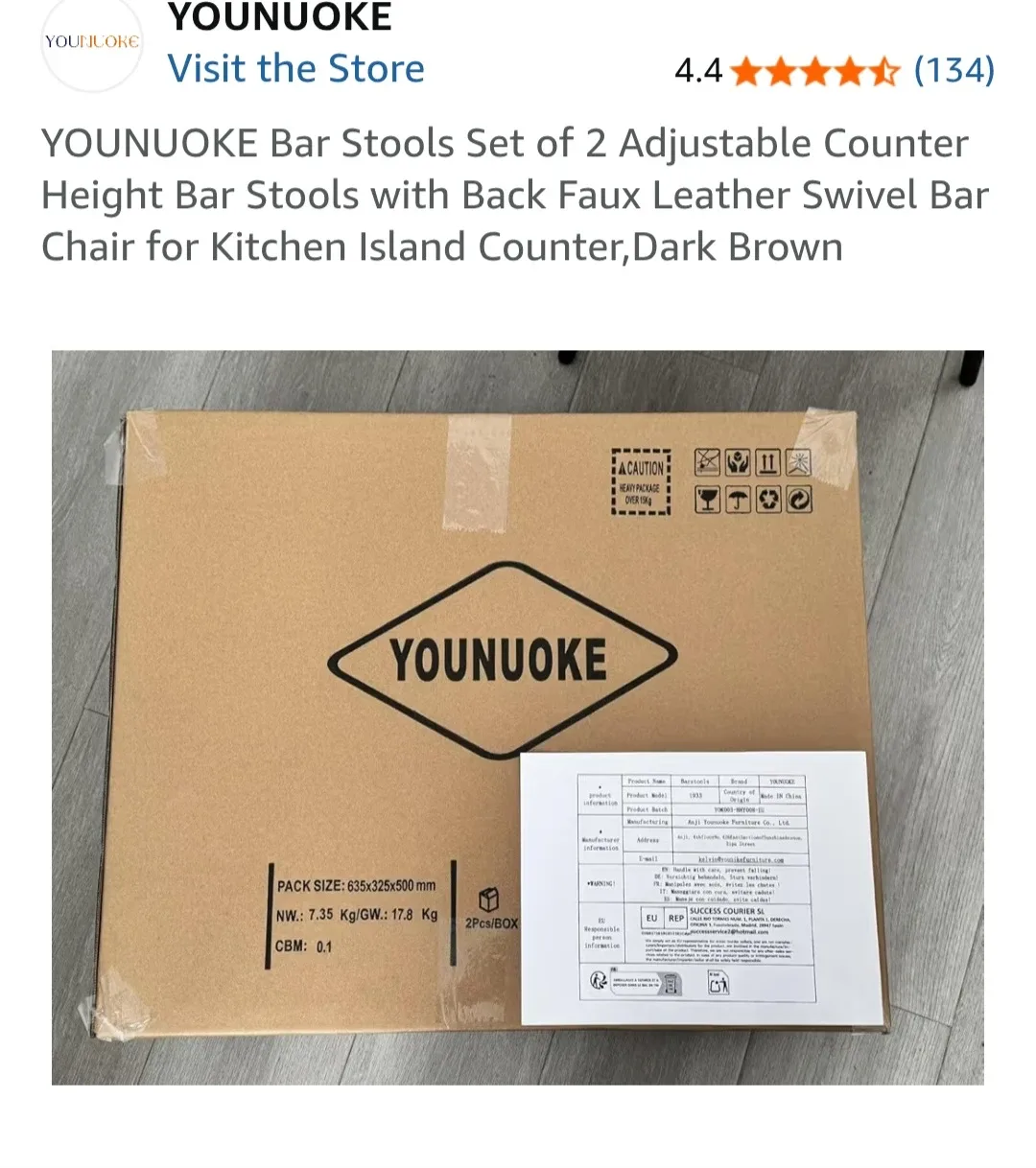 YOUNUOKE Bar Stools - Set of 2 - Dark Brown