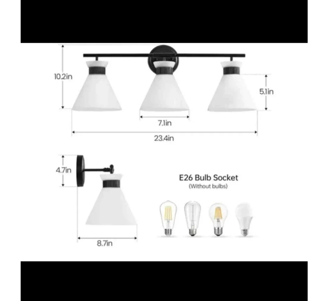 New WOSHITU 3-Light Bathroom Vanity Light Fixture - Black image indicator(2)