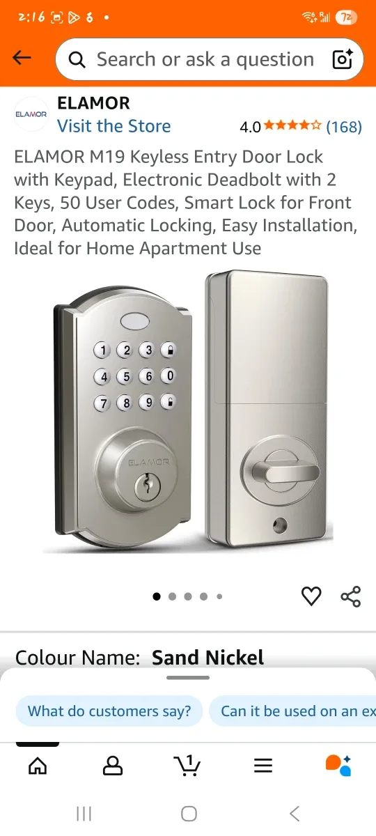 ELAMOR M19 Keyless Entry Door Lock - Sand Nickel