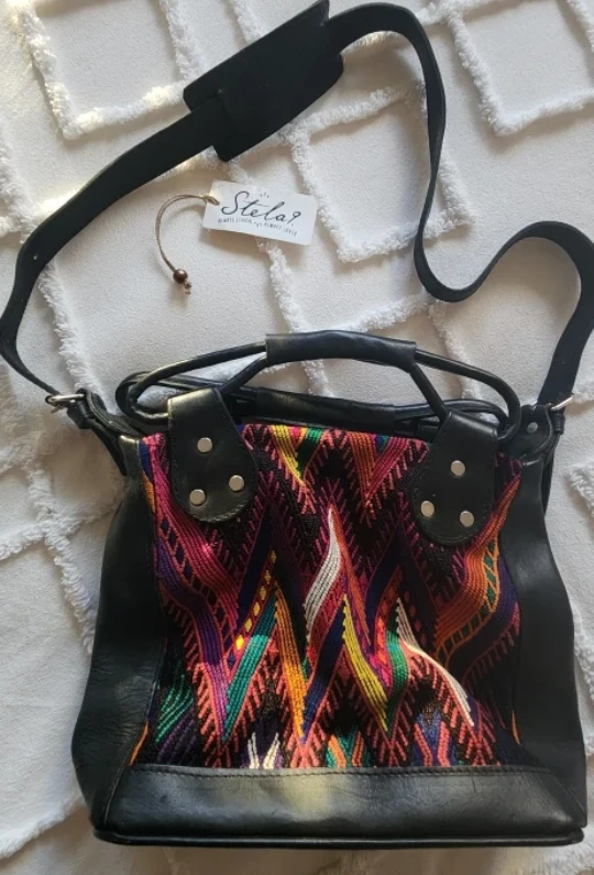 Stela 9 Leather & Woven Shoulder Bag
