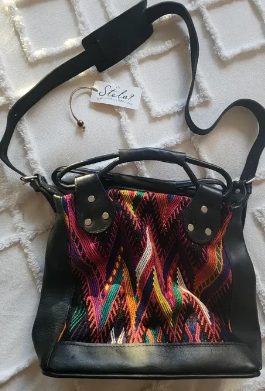 Stela 9 Leather & Woven Shoulder Bag