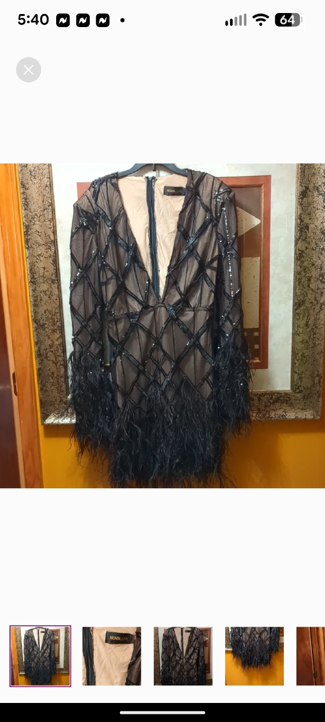 NovaLuxe Black Beaded Mesh & Feather Mini Dress - photo 2
