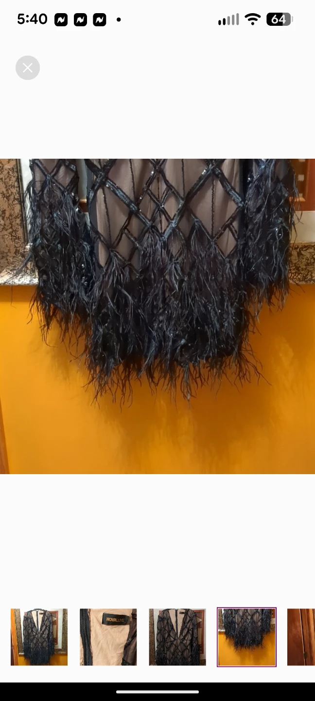 NovaLuxe Black Beaded Mesh & Feather Mini Dress - photo 3