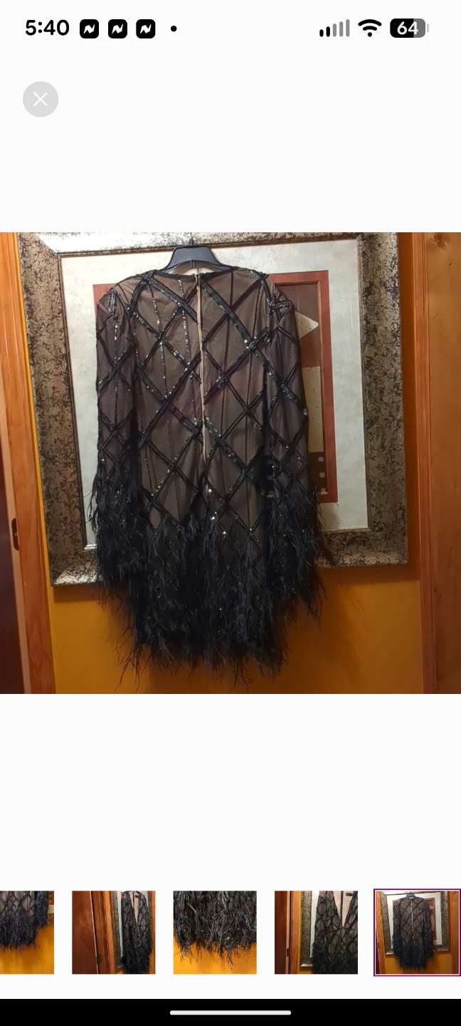 NovaLuxe Black Beaded Mesh & Feather Mini Dress - photo 5