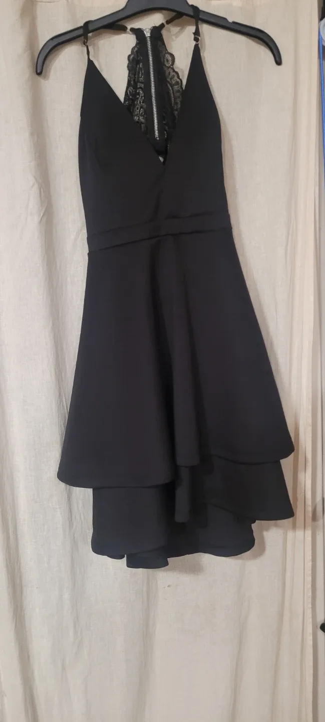 Le Chateau black Mini Dress with Lace Detail