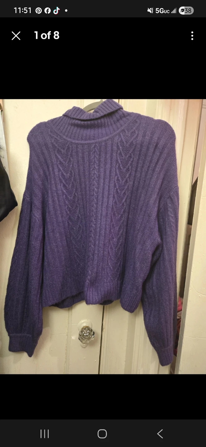 Purple color turtle neck divided women cardigan sz