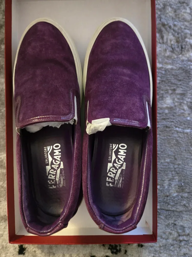 Salvatore Ferragamo Purple Suede Slip-On Sneakers