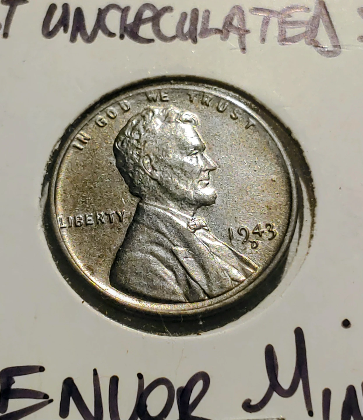 HIGH GRADE RARE 1943-D US AMERICAN STEEL PENNY