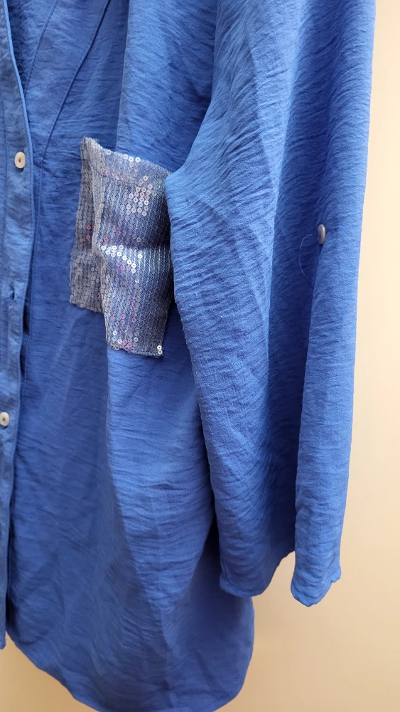 Nuco Blue Sequin Pocket Blouse - Size L - photo 4