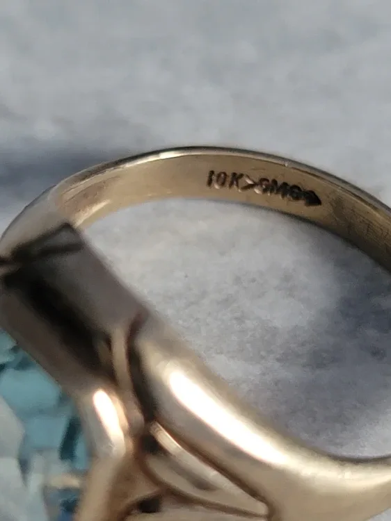 ✨ Vintage Art Deco 10K Gold Blue Stone Ring ✨ image indicator(4)