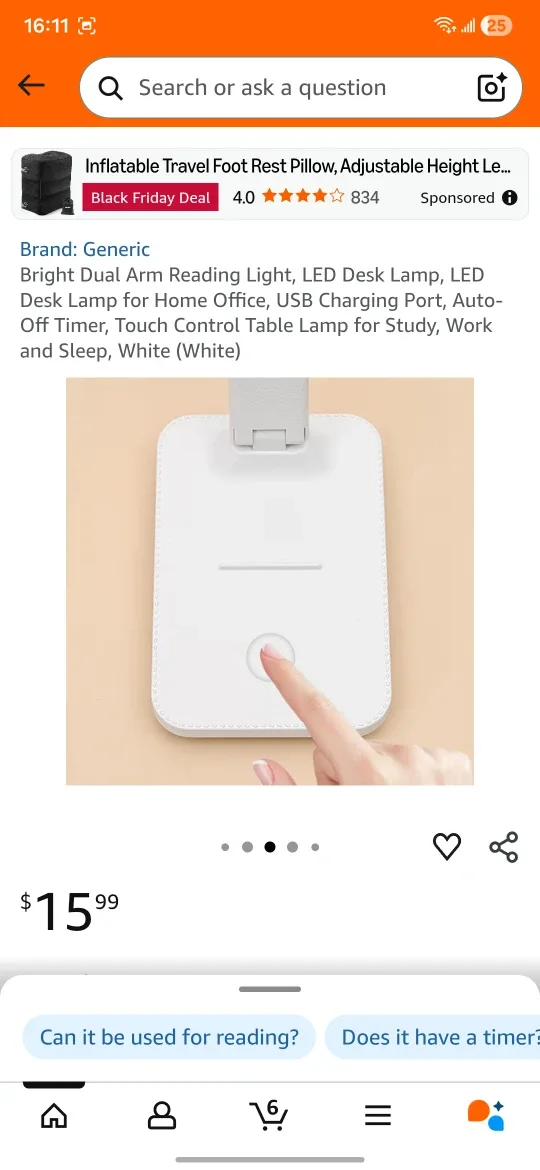 Bright Dual Arm Reading Light, LED Desk Lamp - White image indicator(3)