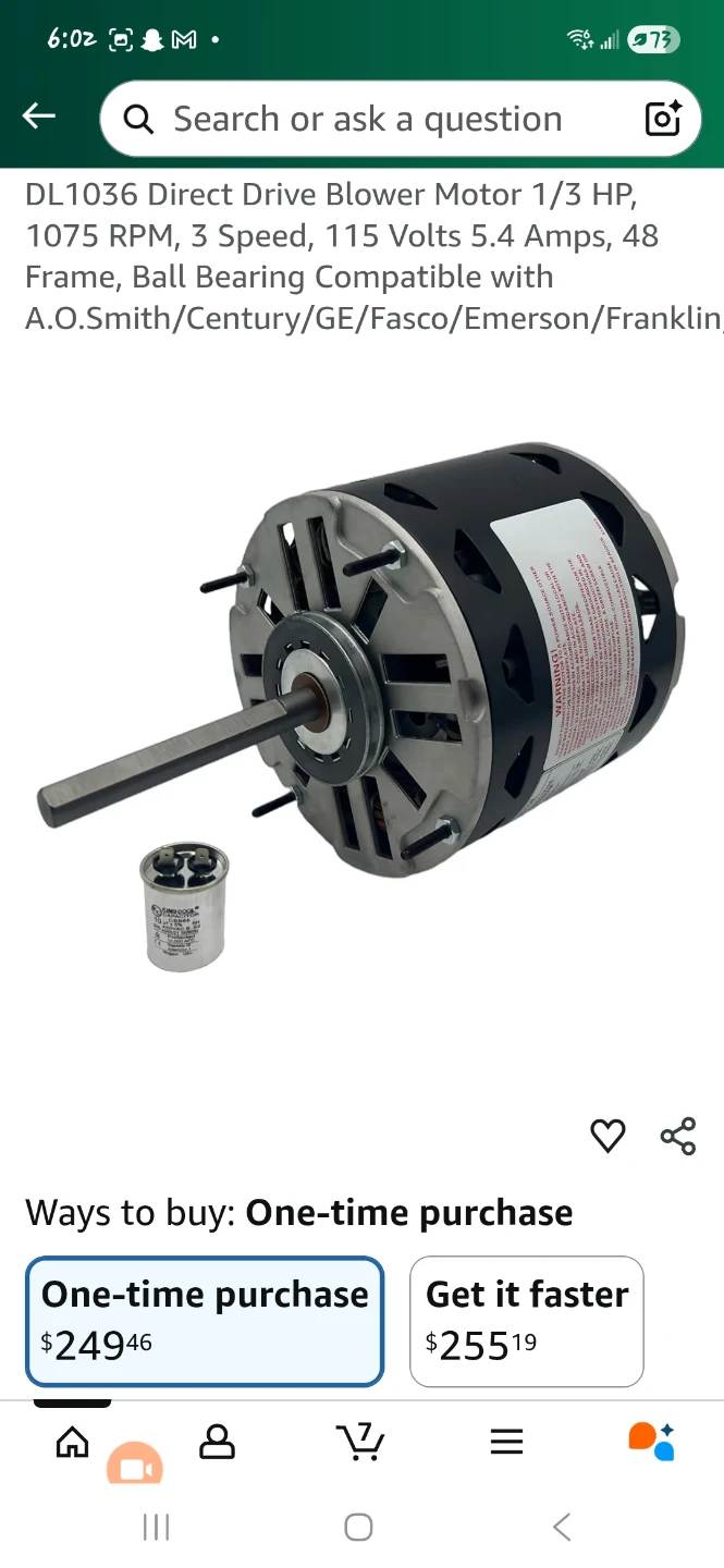 DL1036 Direct Drive Blower Motor 1/3 HP