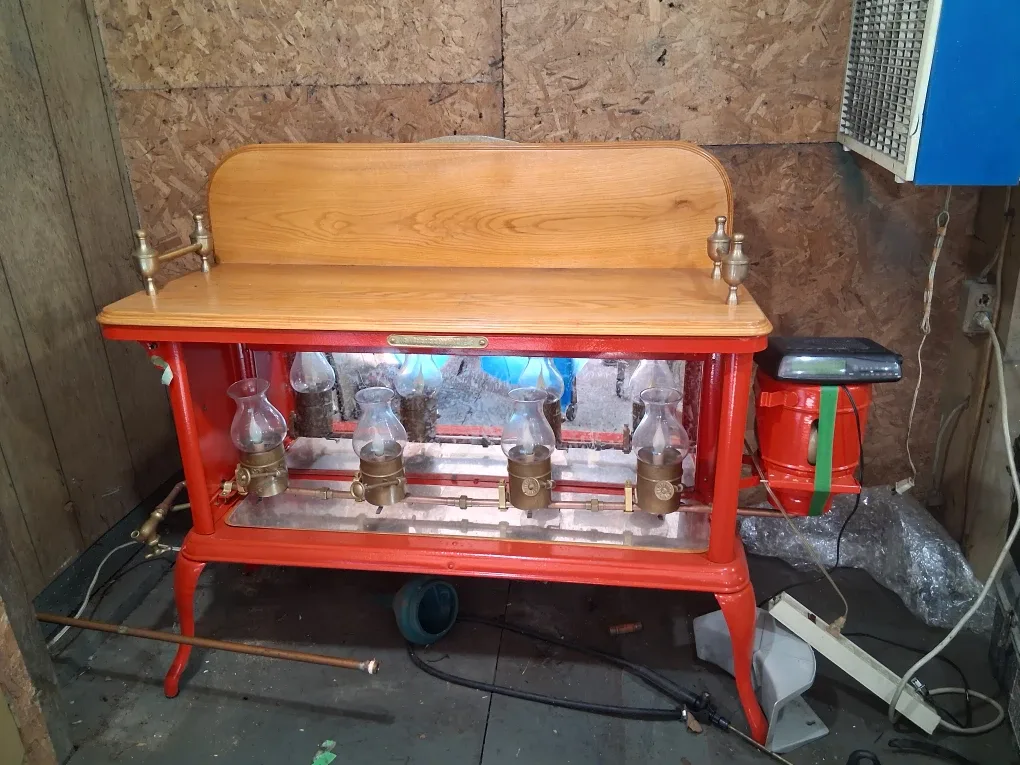 Antique Red & Wood Display Cabinet