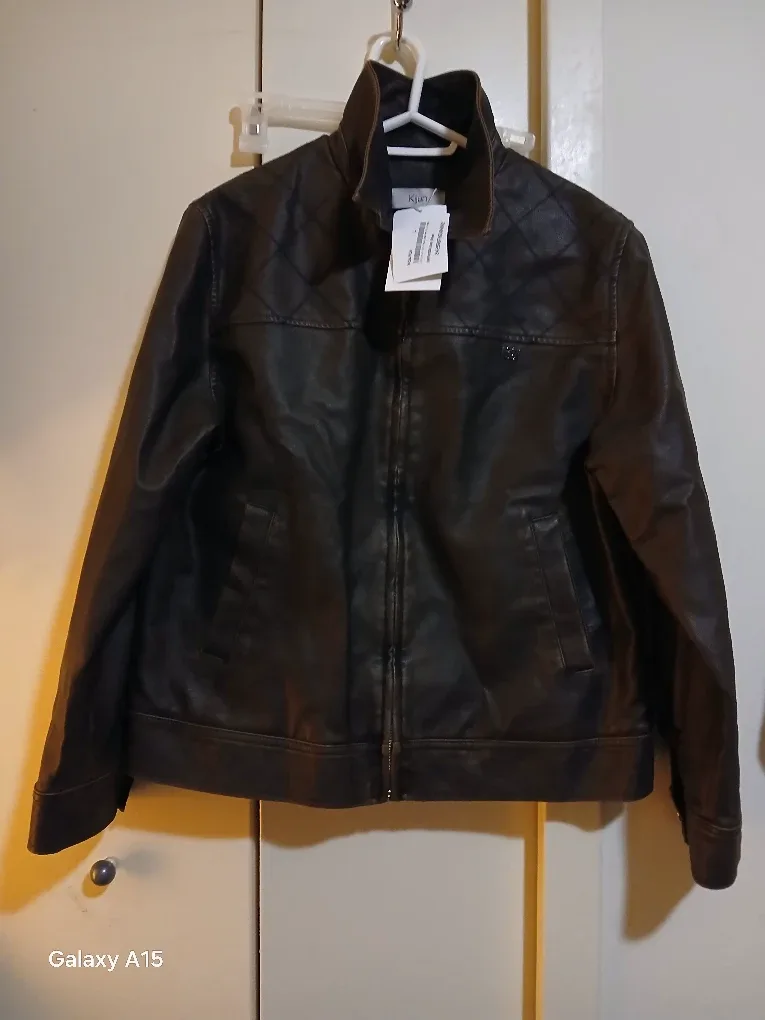 Kijun Faux Leather Stitched Jacket - Dark Brown