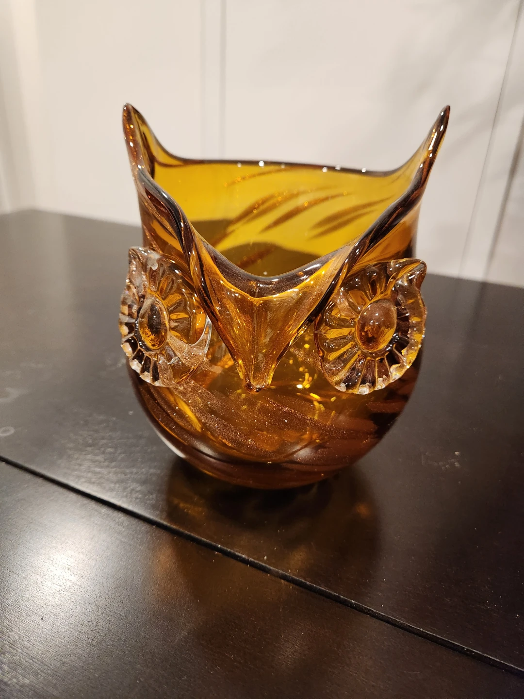 Amber Owl Glass Vase