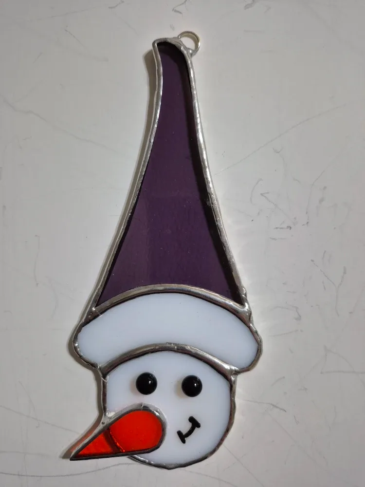 Stained glass Snowman Christmas tree ornament image indicator(3)