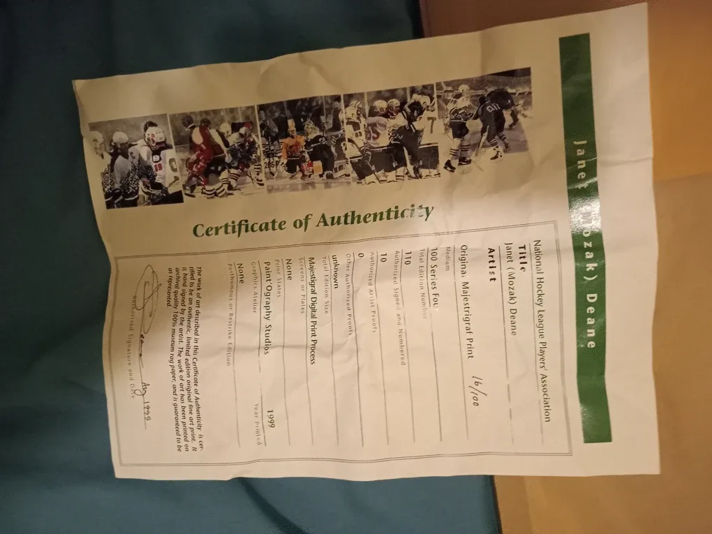 NHLPA AUTOGRAPHED PAINTING OF NHL PLAYER LTD ED 16/100 WITH COA image indicator(8)