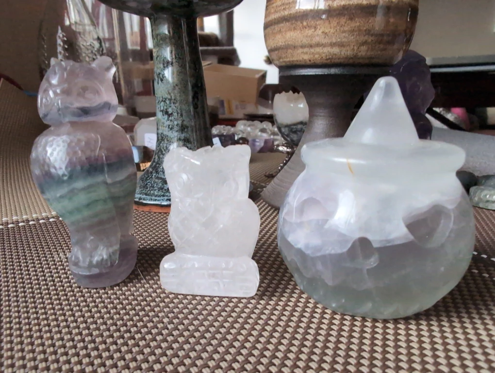 Crystal Owl & Cauldron Figurines