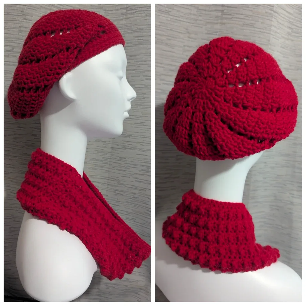 Handmade Crochet Red Hat and Scarf Set