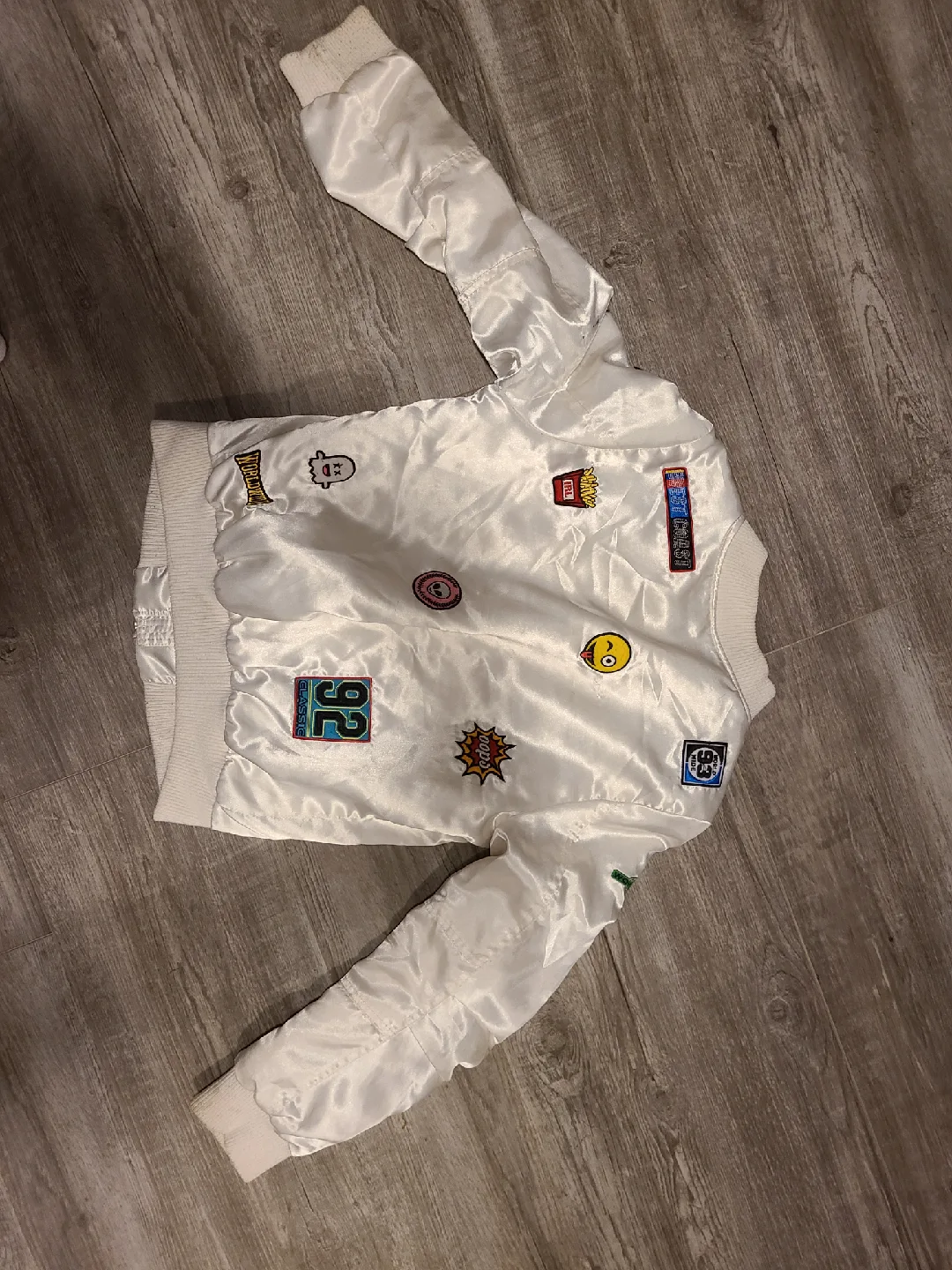 White Bomber Jacket with Patches image indicator(2)