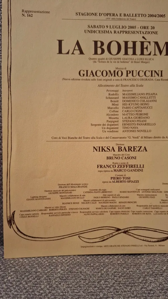 La Bohème Opera Program Sheet 2005 & LV Advert on Reverse image indicator(6)