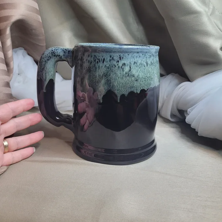 Unique Vintage Canadian Pottery Drip Glaze OverSized Mug.. image indicator(3)