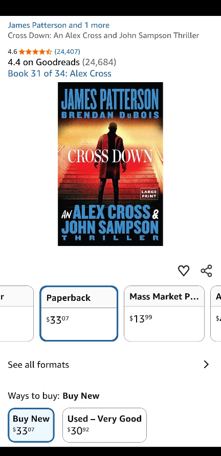 Bestseller, NEW hardcover, Cross Down by James Patterson - photo 2