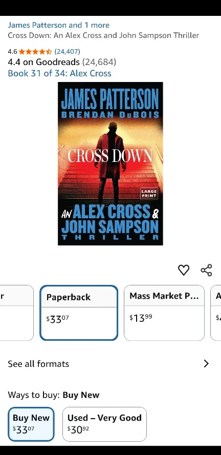 Bestseller, NEW hardcover, Cross Down by James Patterson image indicator(2)