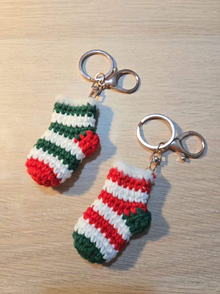 Handmade Crochet Christmas Stocking Keychain, gift