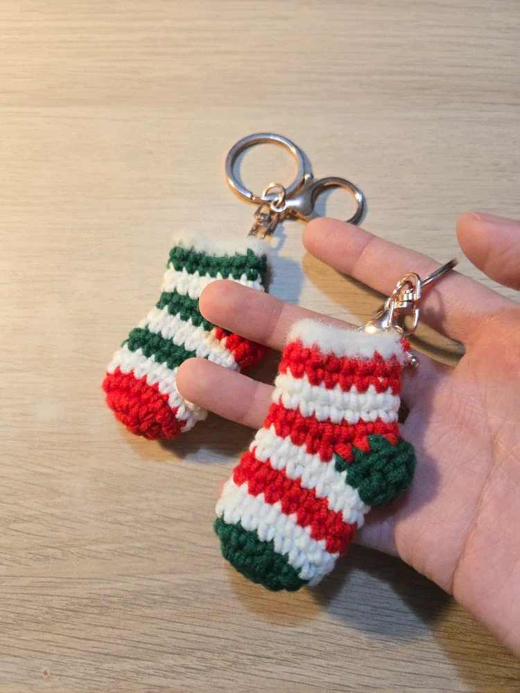 Handmade Crochet Christmas Stocking Keychain, gift image indicator(2)