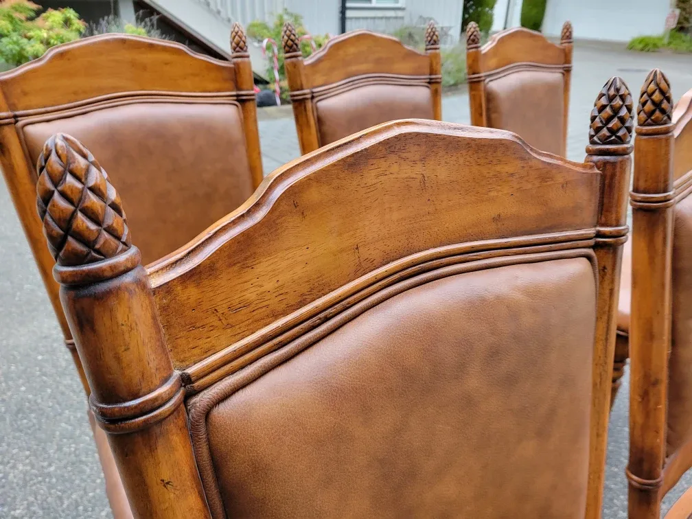 Beautiful Set of 6 Brown Leather Dining Chairs. $50 Each. image indicator(6)