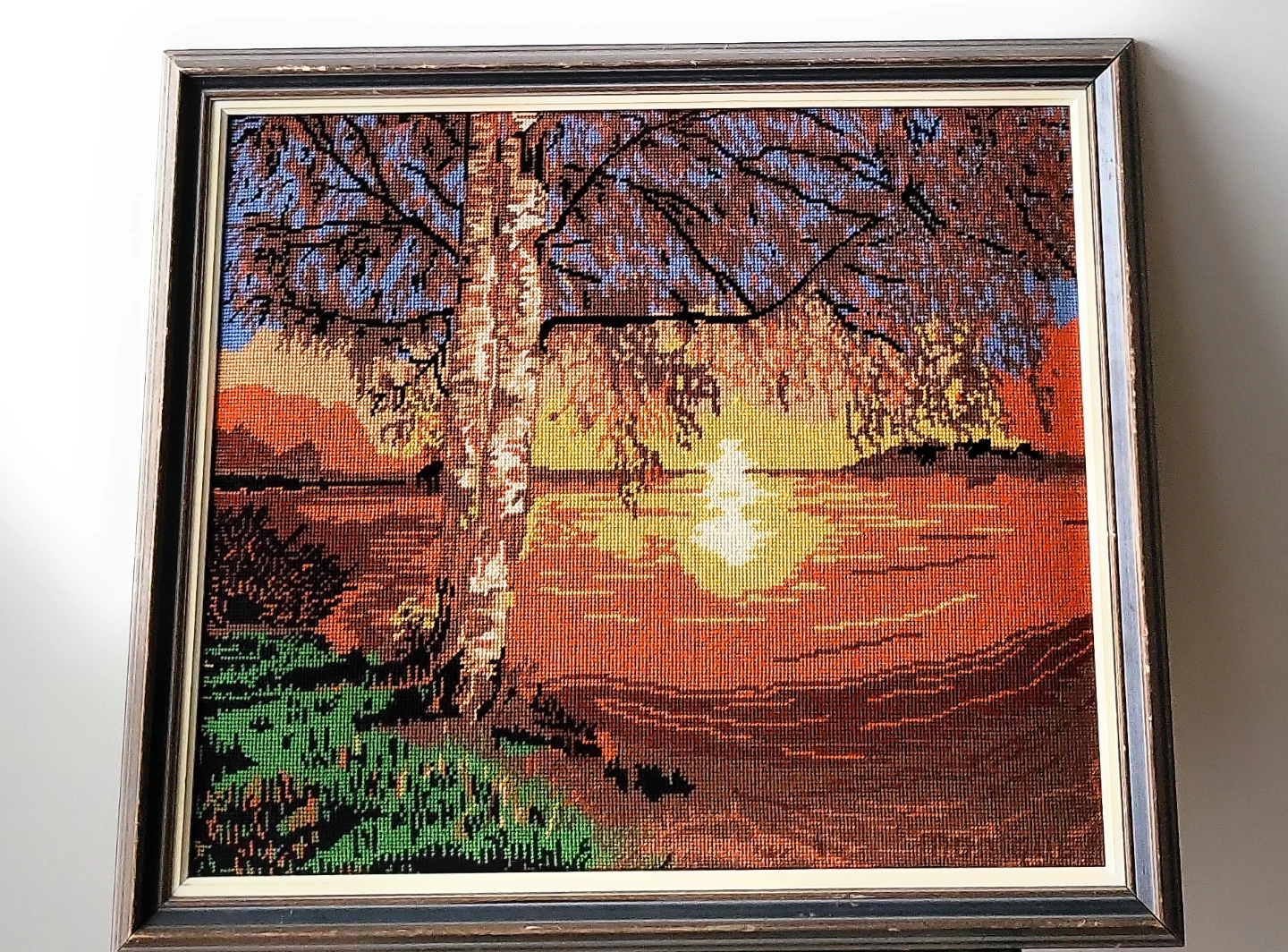 Framed Needlepoint Landscape Art. 27 x 23 inches - photo 2
