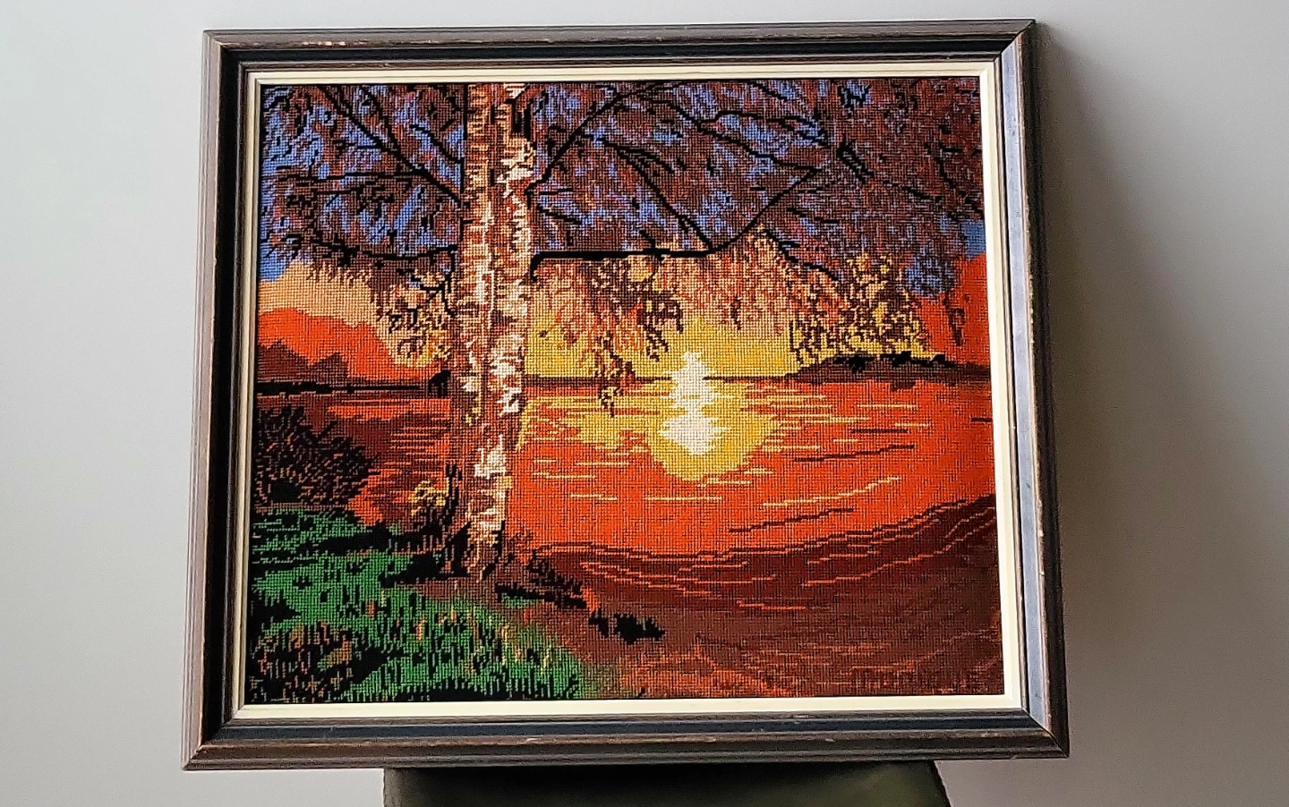 Framed Needlepoint Landscape Art. 27 x 23 inches - photo 3