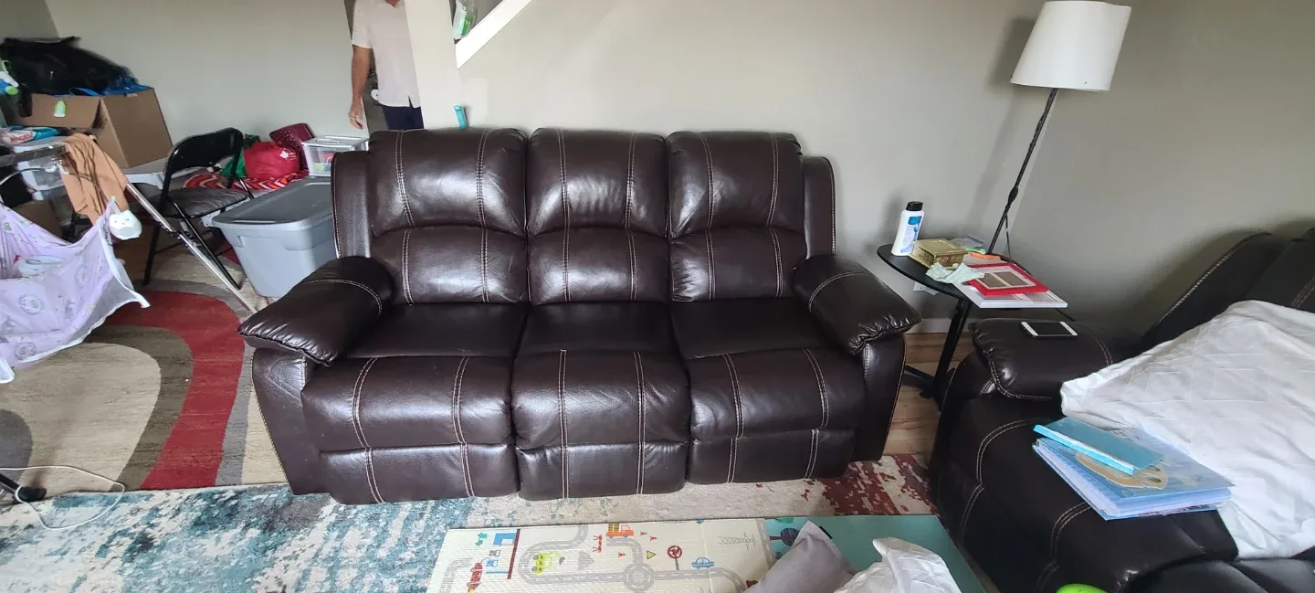 Brown Leather Reclining Sofa (manual) image indicator(2)
