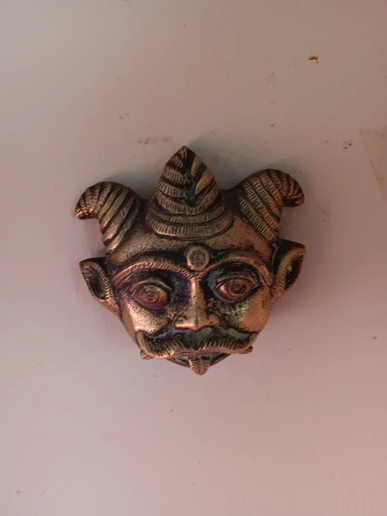 Vintage Small Brass Devil Face Wall Hanging