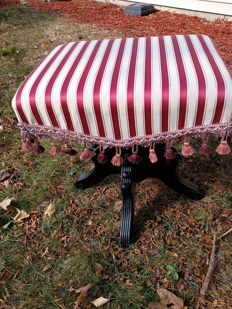 Antique Striped Upholstered Ottoman Footstool - photo 2