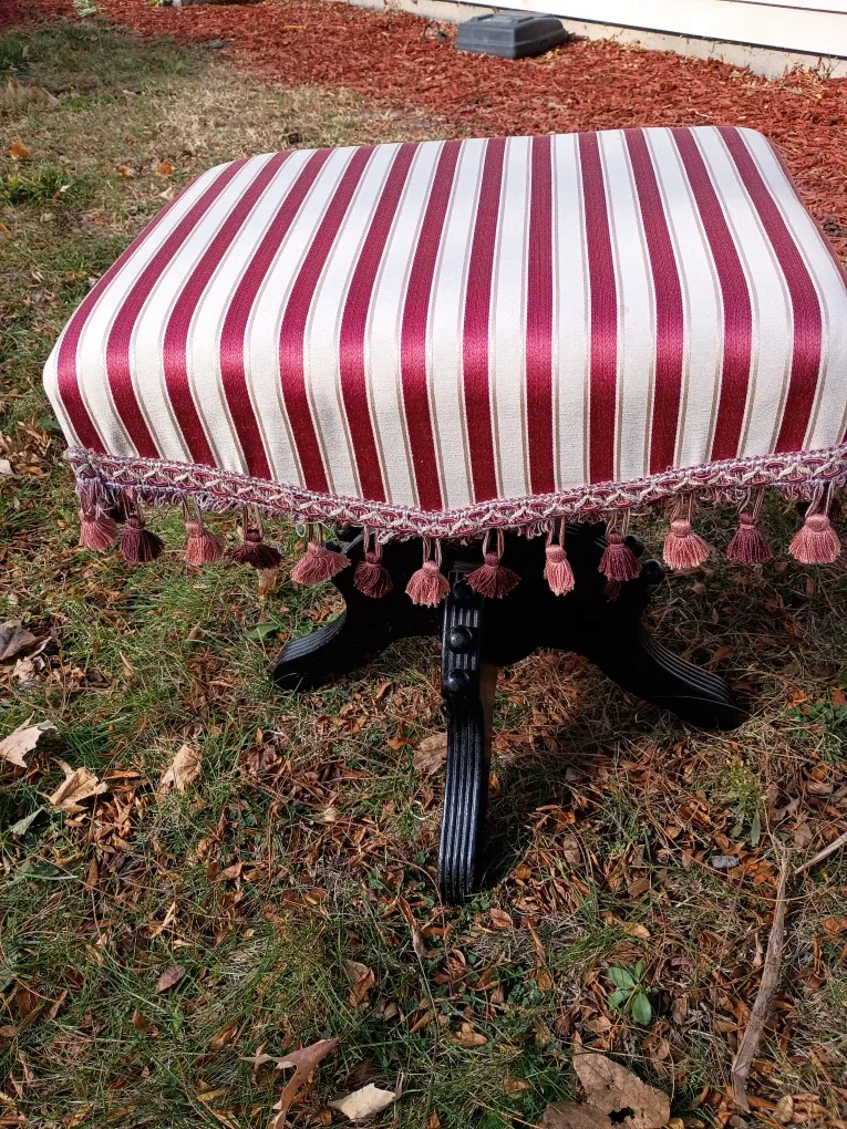 Antique Striped Upholstered Ottoman Footstool image indicator(2)