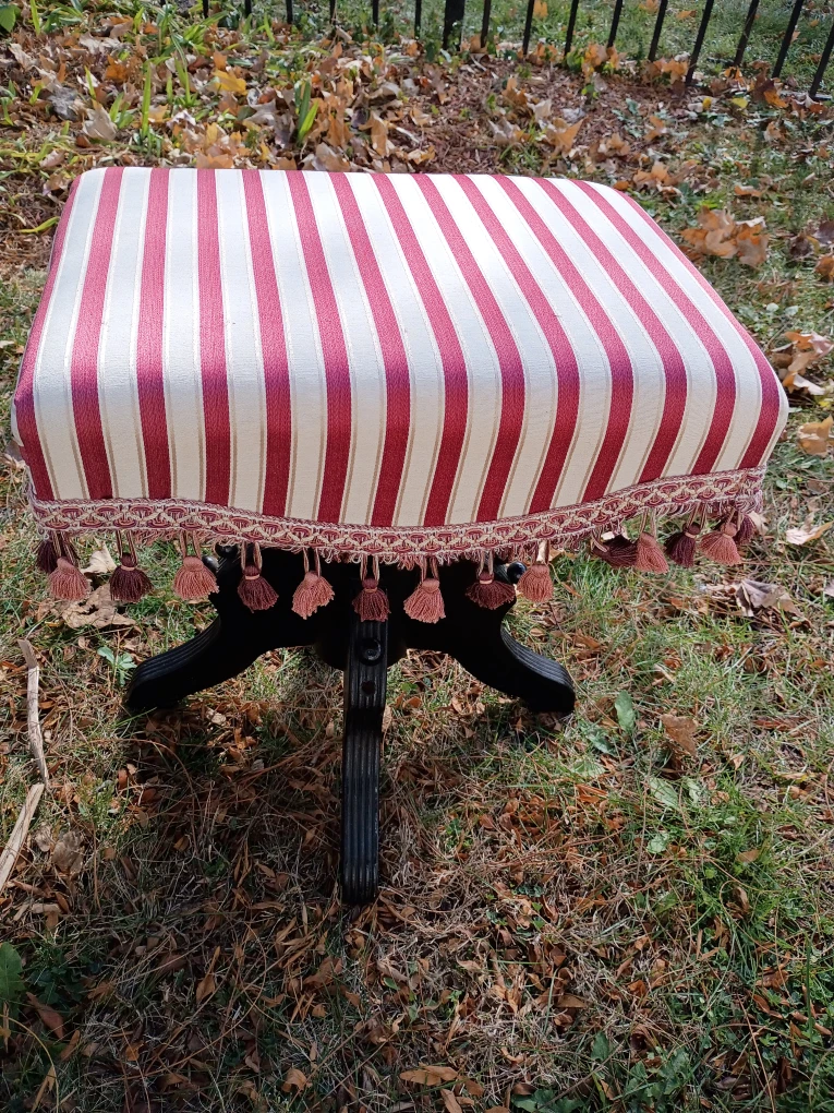 Antique Striped Upholstered Ottoman Footstool - photo 4