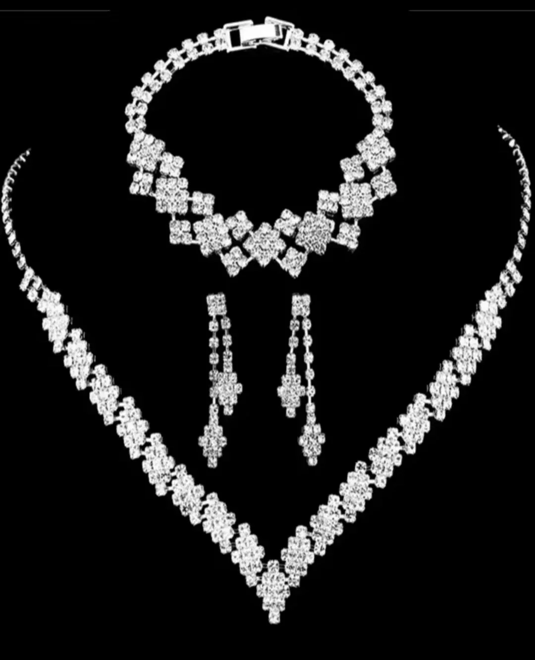Rhinestone Jewellery Set - Necklace, Bracelet, Earrings
