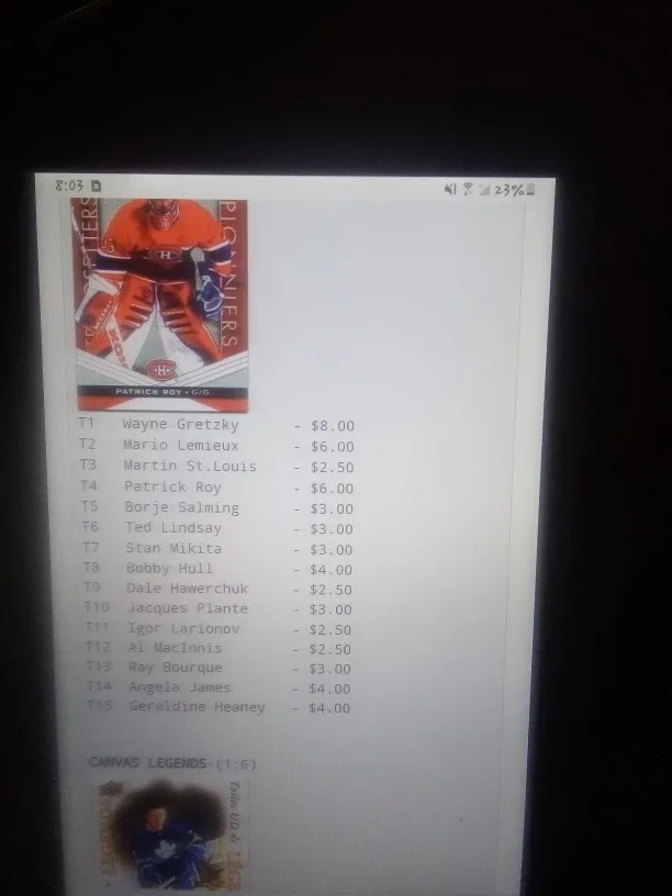 Hockey card Patrick Roy